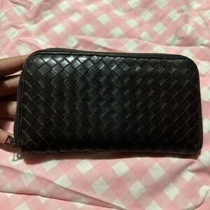 Authentic Bottega Veneta Zip Around Black Long Wallet